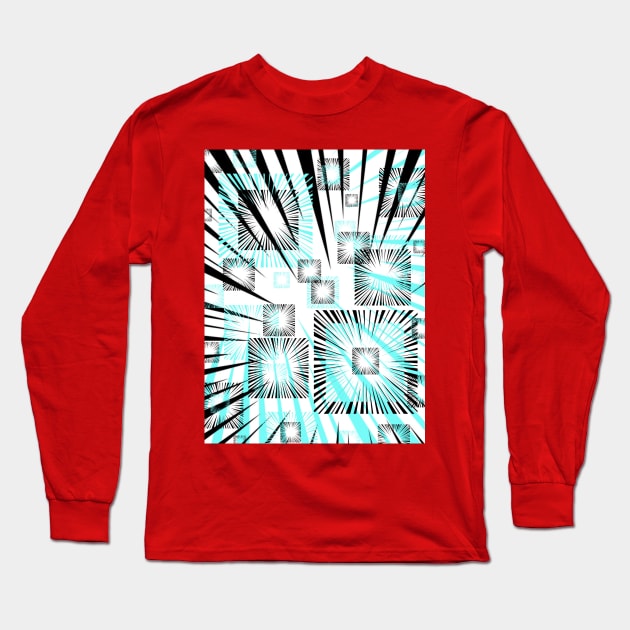 Black and Aqua Geometric Patterns Long Sleeve T-Shirt by Minxylynx4